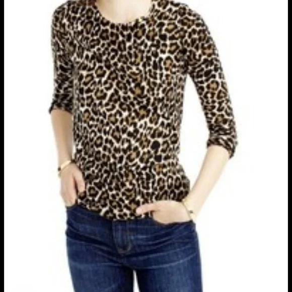 J.Crew Tippi Leopard Print Sweater XS Animal Print Pullover - Picture 1 of 7